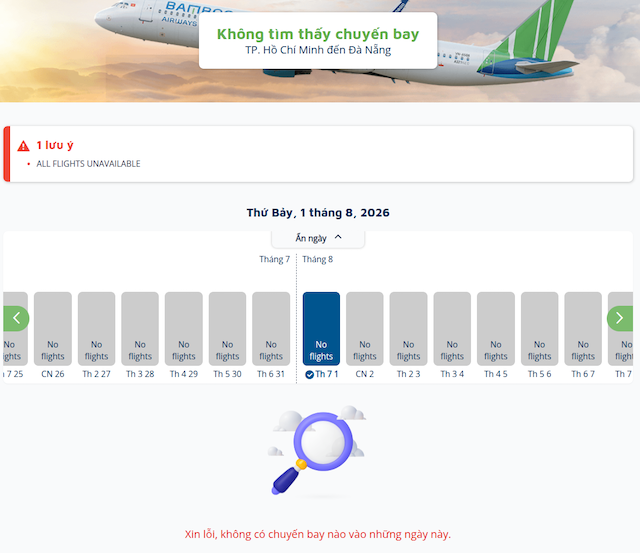 Bamboo Airways dừng khai thác đường bay Hà Nội - Lệ Giang, nhiều chặng nội địa không có chuyến bay?
