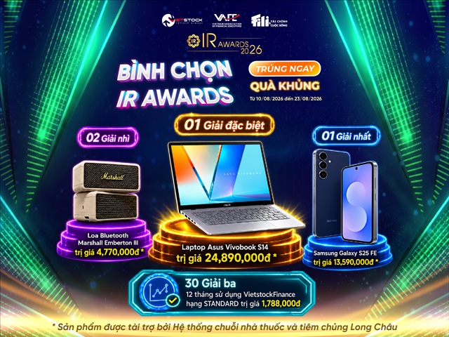 Bình chọn IR Awards 2026: Cơ hội nhận Laptop Asus Vivobook, Samsung Galaxy S25 FE và Loa Bluetooth Marshall Emberton III 