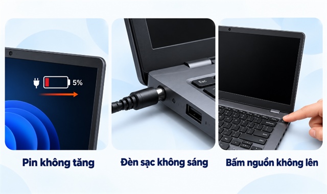 Laptop cắm sạc không vào pin, không lên nguồn do đâu?